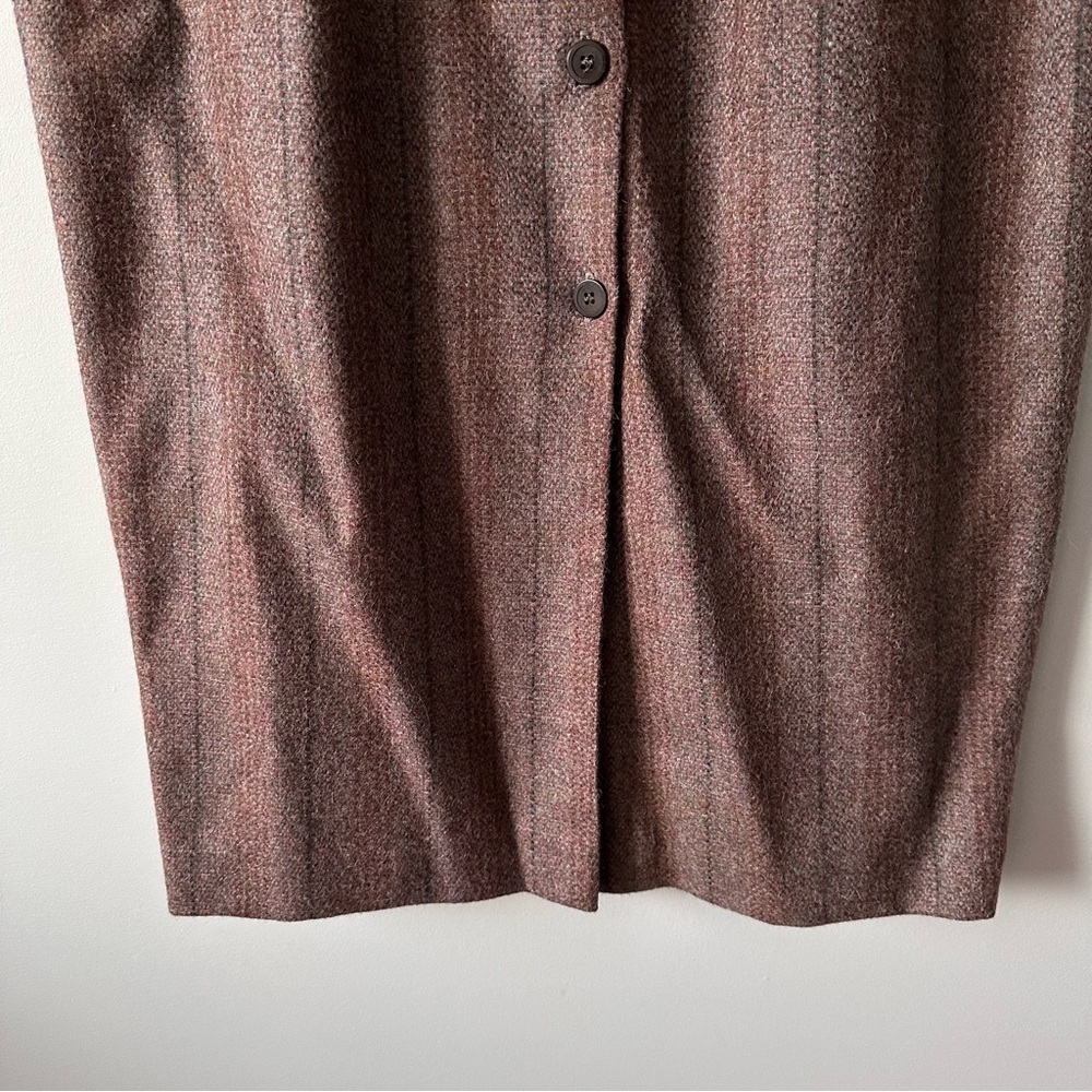 Vintage Midi Skirt Sz 14 Tweed Brown Button Front 70s 80s Academia Country Style - Picture 3 of 11